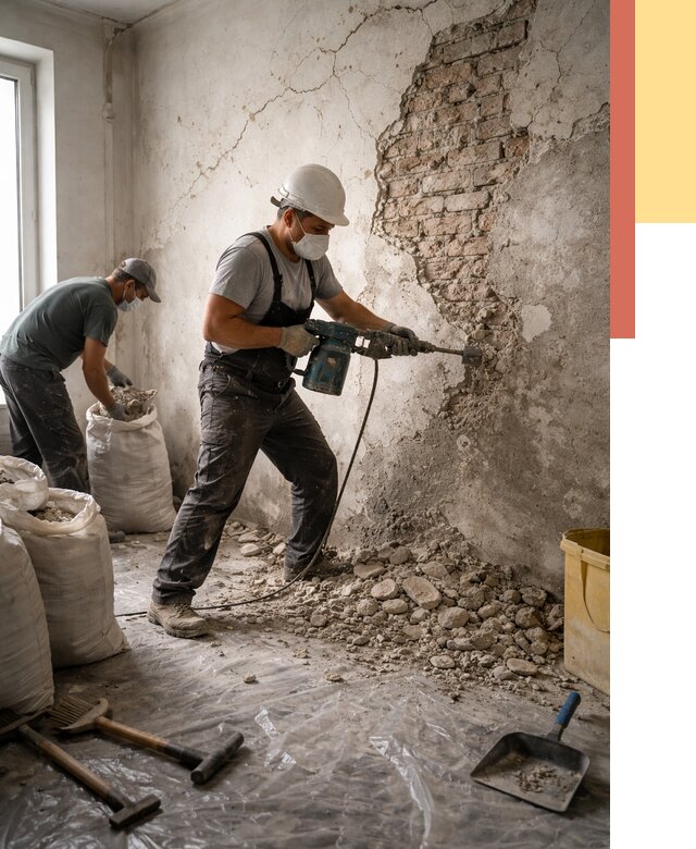 Демонтаж штукатурки со стен в Великом Новгороде от 7366 руб/м² — быстро и недорого | ОТДЕЛОЧНИК-Влк