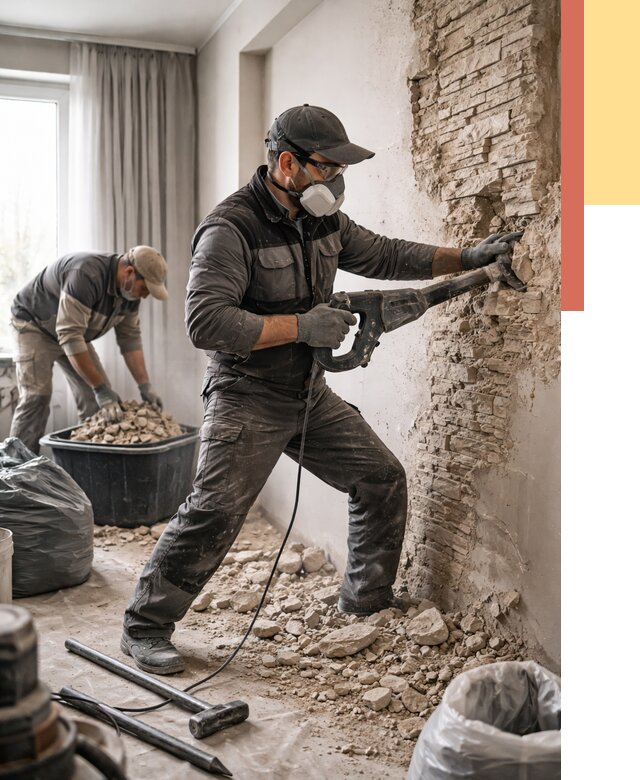 Демонтаж декоративного камня в Великом Новгороде от 1483 руб/м² — быстро и недорого | ОТДЕЛОЧНИК-Влк