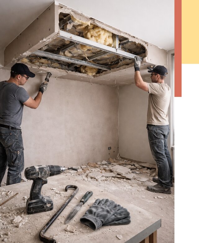 Демонтаж короба из гипсокартона в Великом Новгороде от 1555 руб. — быстро и недорого | ОТДЕЛОЧНИК-Влк