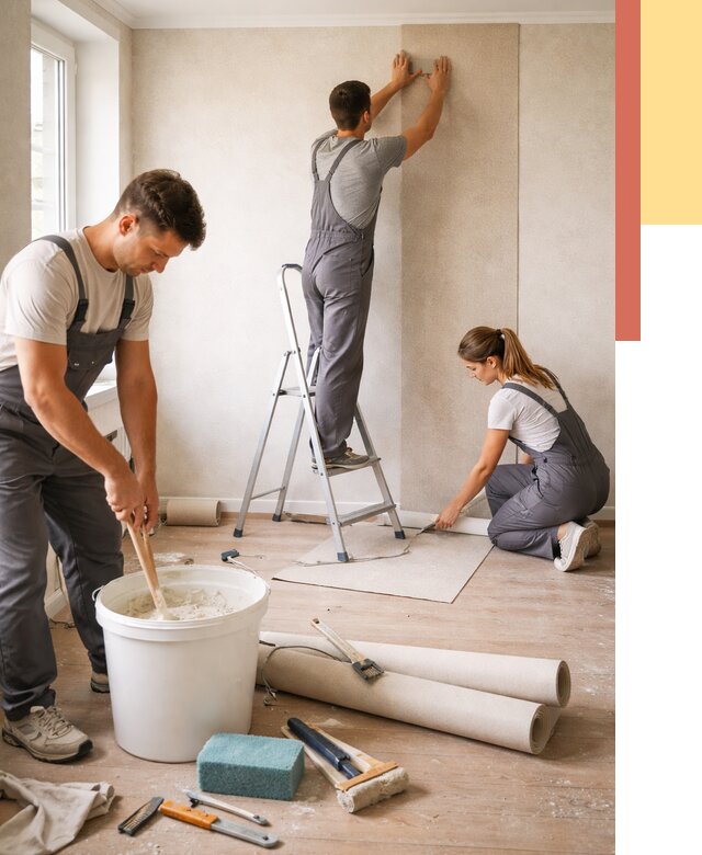 Оклейка стен обоями в Великом Новгороде от 3581 руб/м2 — быстро и недорого | ОТДЕЛОЧНИК-Влк