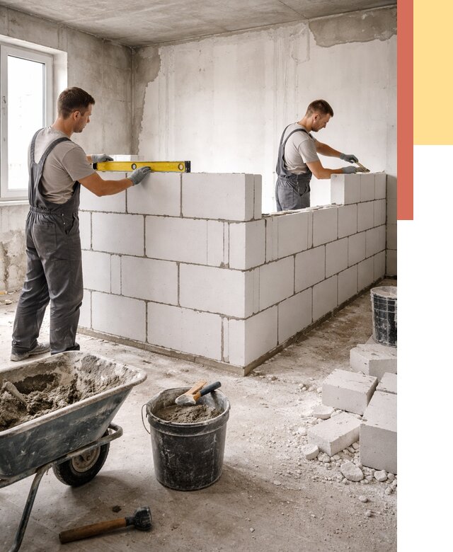 Кладка перегородок из ПГП в Великом Новгороде от 2558 руб./м2 — монтаж и возведение под ключ | ОТДЕЛОЧНИК-Влк