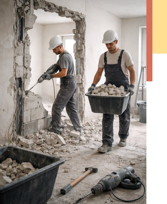 Демонтаж блоковых перегородок в Великом Новгороде от 3836 руб. — быстро и недорого | ОТДЕЛОЧНИК-Влк