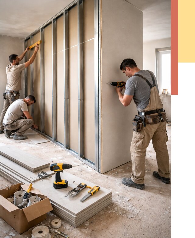 Монтаж однослойной перегородки из гипсокартона в Великом Новгороде от 665 руб. | ОТДЕЛОЧНИК-Влк