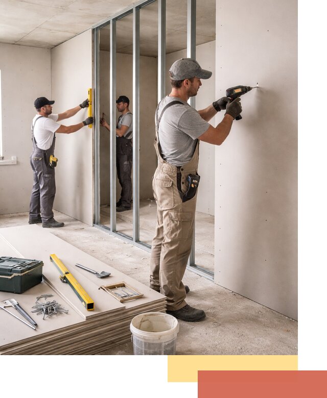 Однослойная перегородка из гипсокартона в Великом Новгороде под ключ, монтаж и отделка