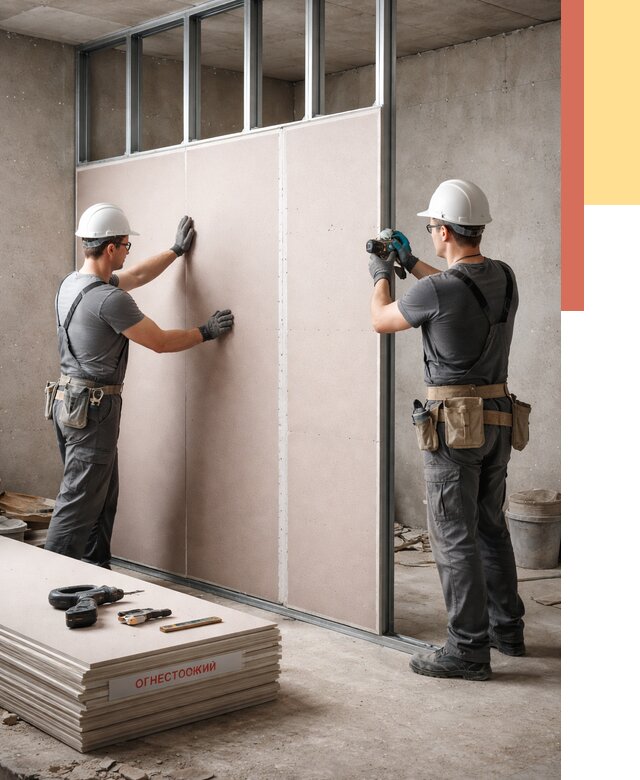 Перегородка из огнестойкого гипсокартона в Великом Новгороде от 1893 руб. под ключ | ОТДЕЛОЧНИК-Влк