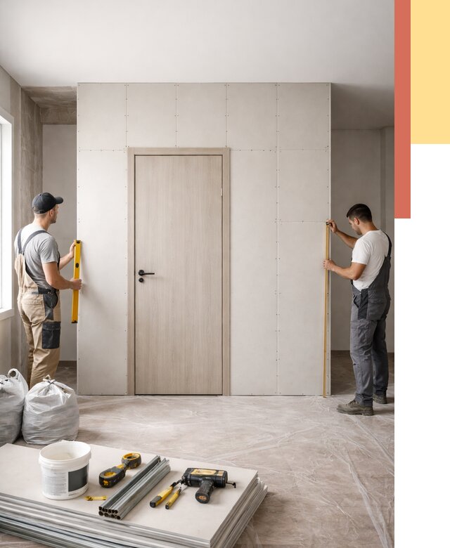 Перегородка из гипсокартона с дверью в Великом Новгороде от 4604 руб. под ключ | ОТДЕЛОЧНИК-Влк