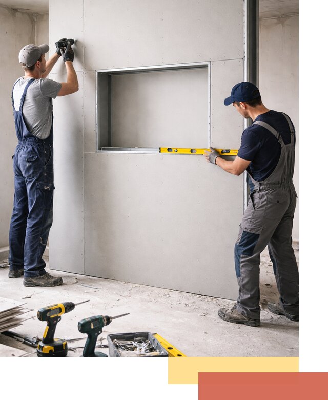 Перегородка из гипсокартона с нишей под декор в Великом Новгороде