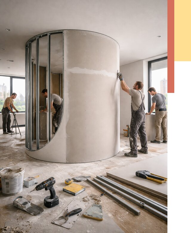 Радиусная перегородка из гипсокартона в Великом Новгороде от 2967 руб. под ключ | ОТДЕЛОЧНИК-Влк