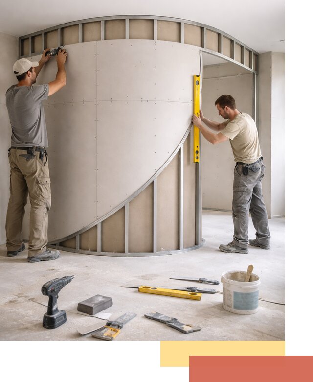 Радиусная перегородка из гипсокартона в Великом Новгороде под ключ