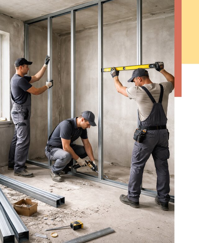 Монтаж каркаса перегородки из профиля в Великом Новгороде от 767 руб. | ОТДЕЛОЧНИК-Влк