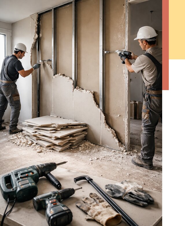 Демонтаж перегородки из гипсокартона в Великом Новгороде от 1228 руб. быстро и недорого | ОТДЕЛОЧНИК-Влк