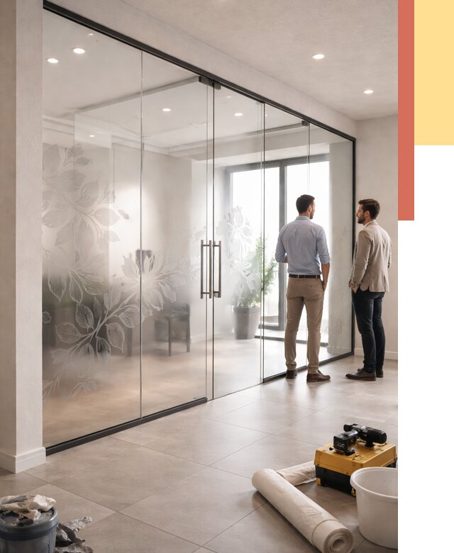 Стеклянные перегородки с рисунком в Великом Новгороде от 12788 руб. монтаж и нанесение | ОТДЕЛОЧНИК-Влк