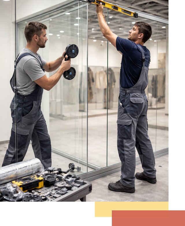 Стеклянные перегородки для магазинов в Великом Новгороде — монтаж и установка