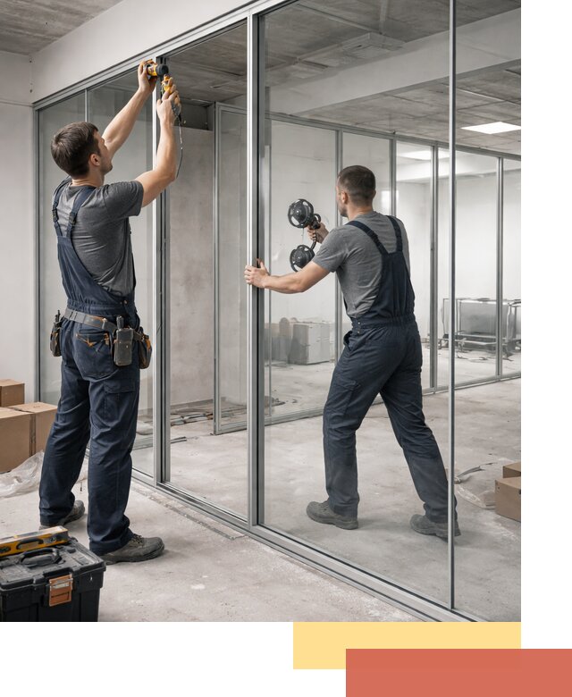 Алюминиевые перегородки со стеклом в Великом Новгороде — изготовление и монтаж