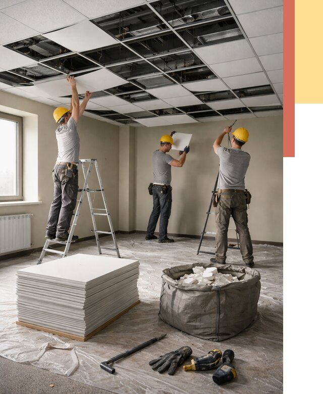 Демонтаж потолка Армстронг в Великом Новгороде от 4604 руб. быстро и недорого | ОТДЕЛОЧНИК-Влк