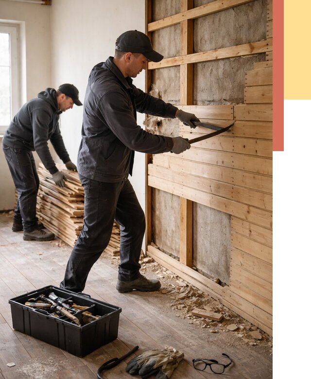 Демонтаж вагонки в Великом Новгороде от 3887 руб/м2 — быстро и недорого | ОТДЕЛОЧНИК-Влк