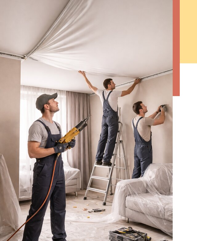 Установка натяжного потолка в Великом Новгороде от 4604 руб. | Быстро и недорого — ОТДЕЛОЧНИК-Влк