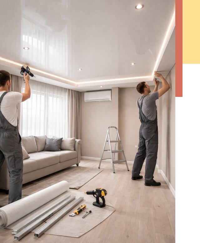 Монтаж глянцевого натяжного потолка в Великом Новгороде от 767 руб. под ключ | ОТДЕЛОЧНИК-Влк