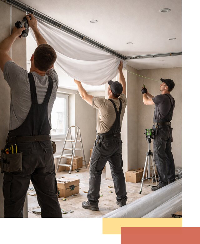 Монтаж парящего натяжного потолка под ключ в Великом Новгороде