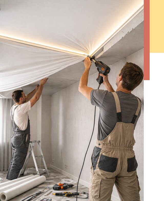 Монтаж натяжного потолка с подсветкой в Великом Новгороде от 972 руб. | ОТДЕЛОЧНИК-Влк