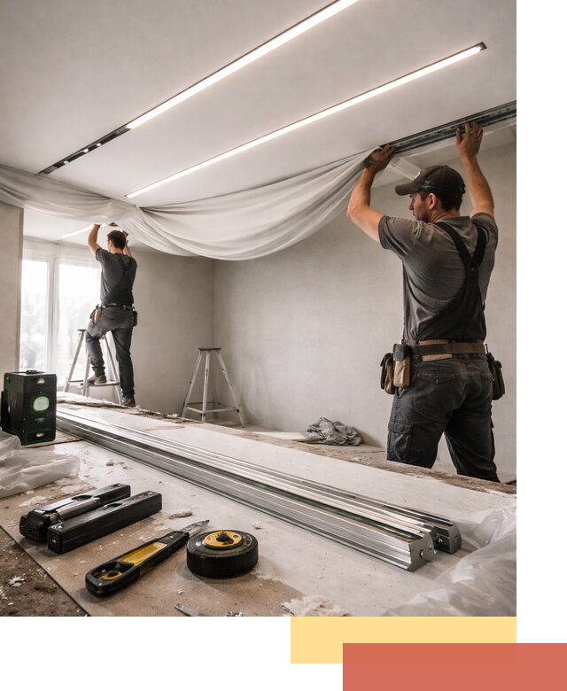 Монтаж натяжных потолков со световыми линиями в Великом Новгороде