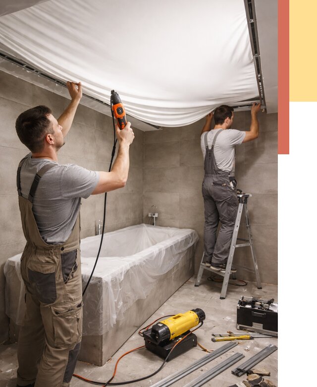 Монтаж натяжного потолка в ванной в Великом Новгороде от 1228 руб. под ключ | ОТДЕЛОЧНИК-Влк