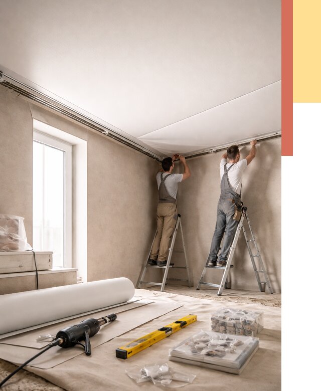 Монтаж натяжного потолка в спальне в Великом Новгороде от 3887 руб. под ключ | ОТДЕЛОЧНИК-Влк