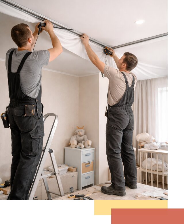 Монтаж натяжного потолка в детской комнате в Великом Новгороде