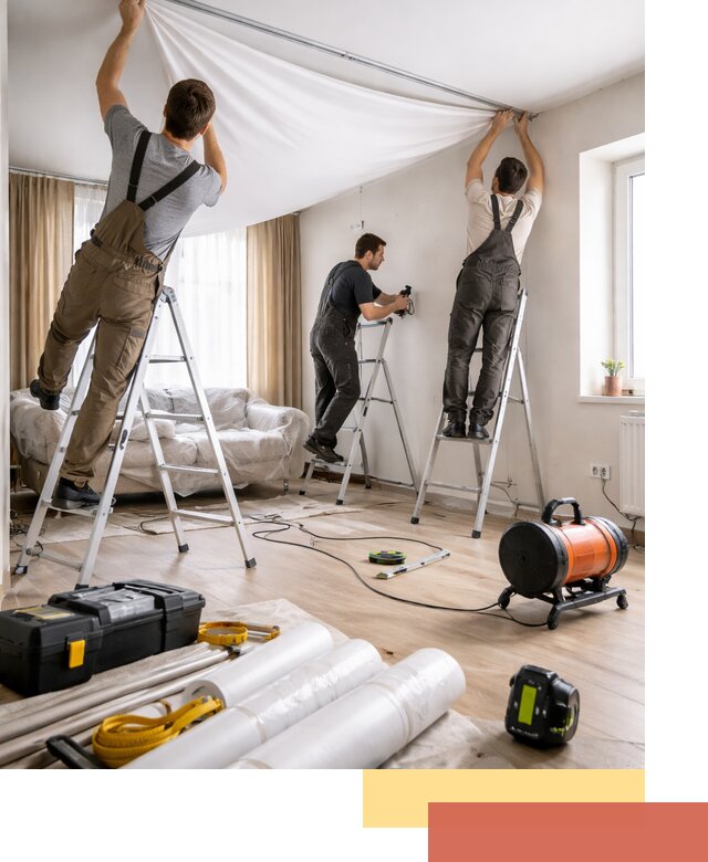 Монтаж натяжного потолка в гостиной в Великом Новгороде