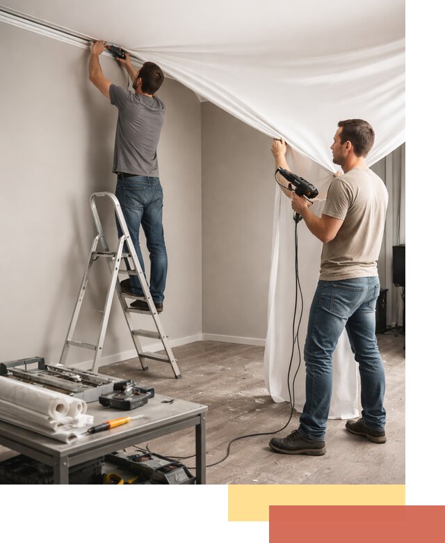 Монтаж натяжного потолка в студии в Великом Новгороде