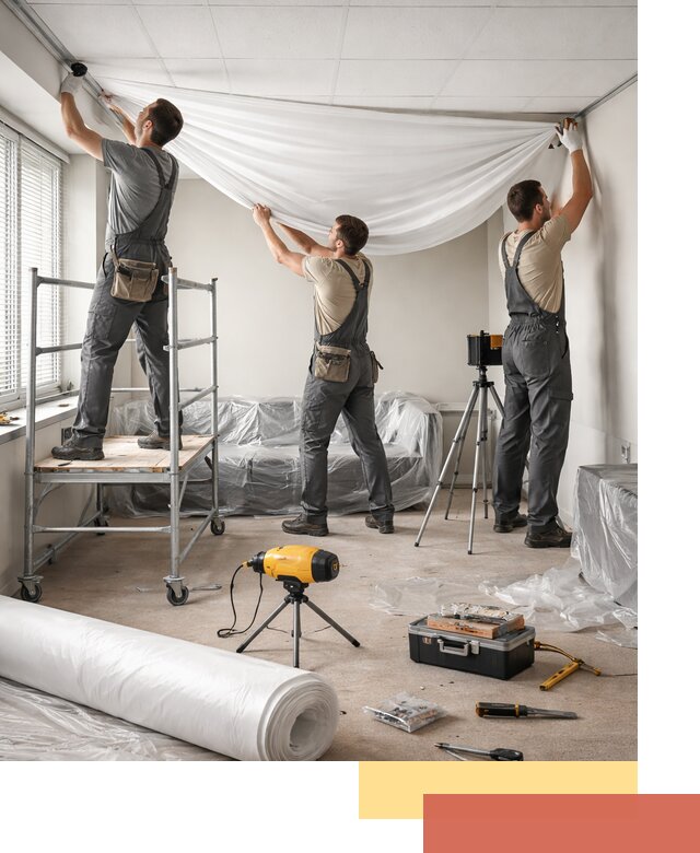 Монтаж натяжного потолка в офисе в Великом Новгороде