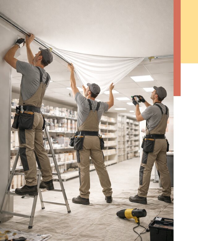 Монтаж натяжного потолка в магазине в Великом Новгороде от 4604 руб. быстро и недорого | ОТДЕЛОЧНИК-Влк