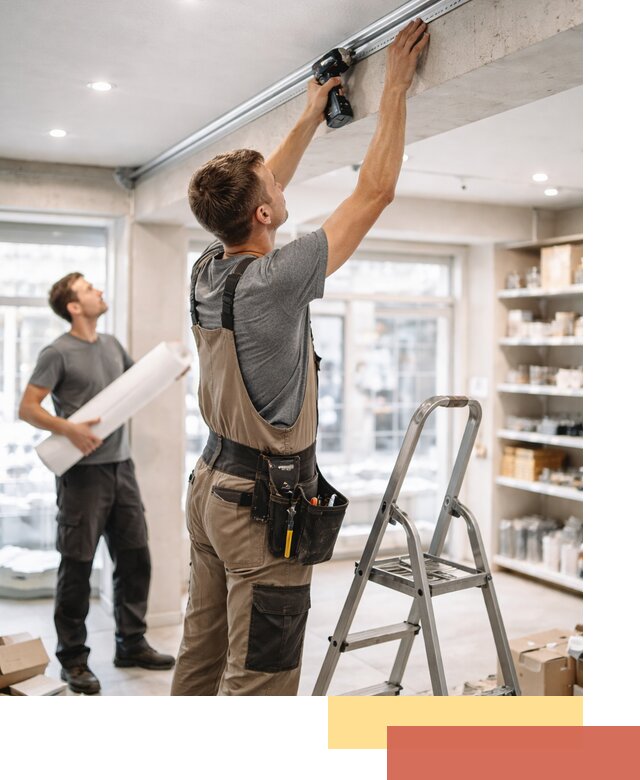 Монтаж натяжных потолков в магазине в Великом Новгороде