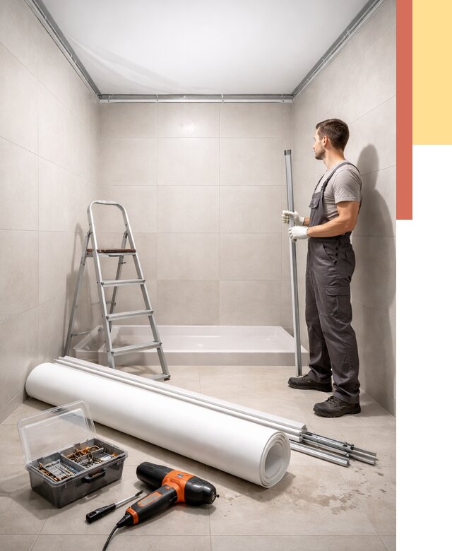 Монтаж натяжного потолка в санузле в Великом Новгороде от 1893 руб. — ОТДЕЛОЧНИК-Влк