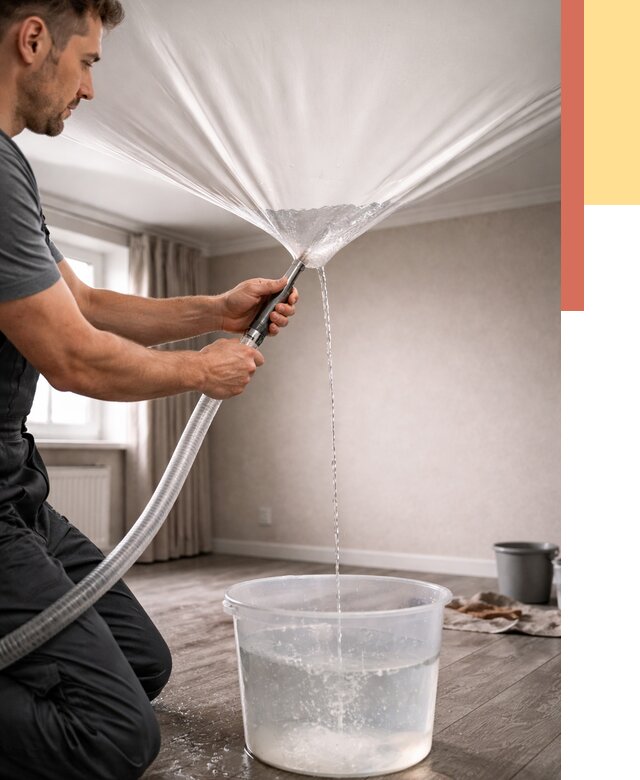 Слив воды с натяжного потолка в Великом Новгороде от 2558 руб. быстро и недорого | ОТДЕЛОЧНИК-Влк