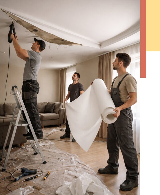 Замена полотна натяжного потолка в Великом Новгороде от 9719 руб. быстро и недорого | ОТДЕЛОЧНИК-Влк