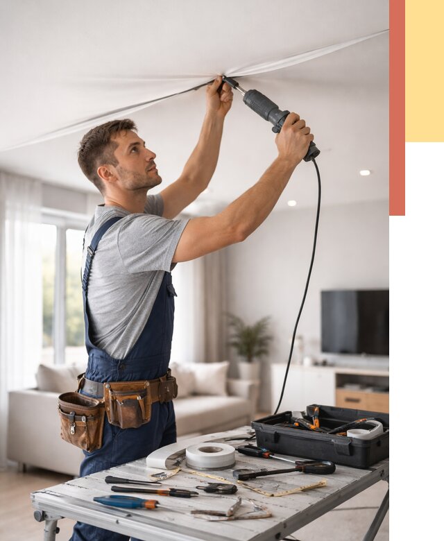 Ремонт натяжных потолков в Великом Новгороде от 9719 руб. под ключ — ОТДЕЛОЧНИК-Влк