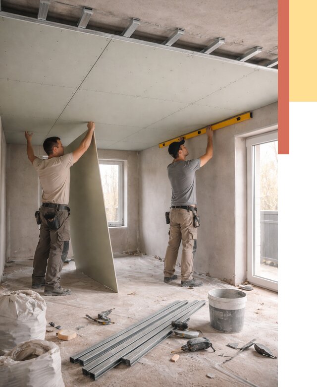 Одноуровневый потолок из гипсокартона в Великом Новгороде от 767 руб. — монтаж под ключ | ОТДЕЛОЧНИК-Влк