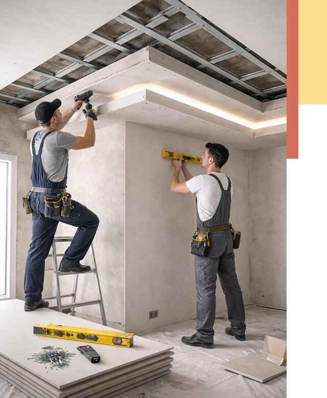 Двухуровневый потолок из гипсокартона в Великом Новгороде от 1483 руб. под ключ | ОТДЕЛОЧНИК-Влк