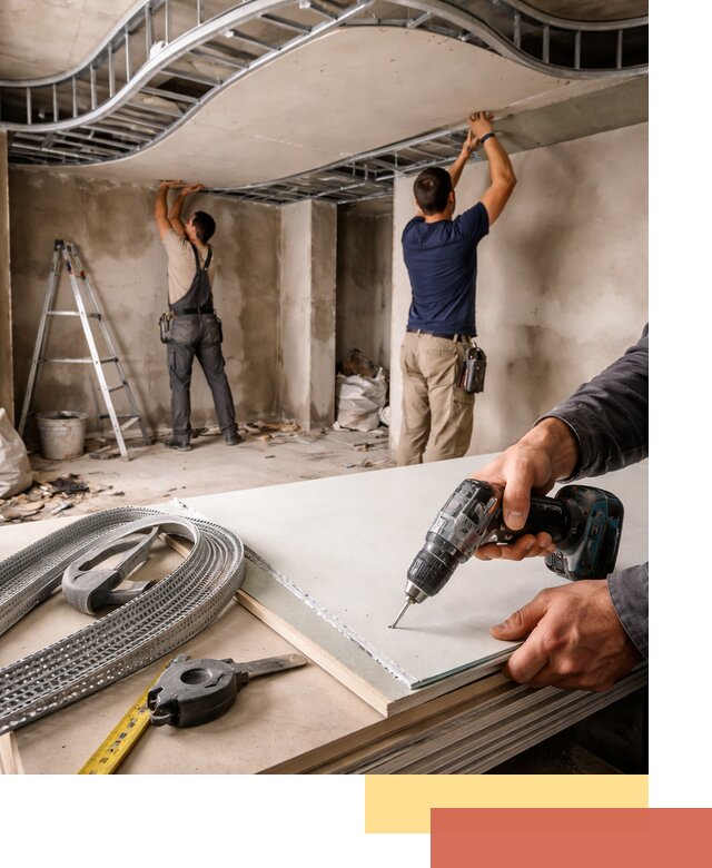 Криволинейный потолок из гипсокартона в Великом Новгороде — монтаж и отделка