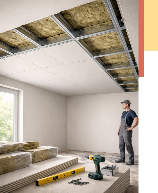 Звукоизоляция потолка ГКЛ в Великом Новгороде от 972 руб. — монтаж под ключ | ОТДЕЛОЧНИК-Влк