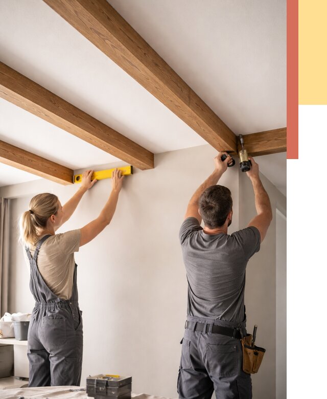 Монтаж декоративных балок на потолок в Великом Новгороде от 4297 руб. — ОТДЕЛОЧНИК-Влк